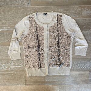 Talbots Sequins Cardigan Sweater | Tan | L